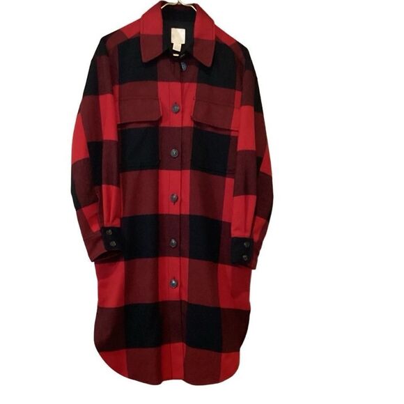 H&M Plaid Oversized Shirt Jacket Shacket Red Black Small Blogger Favorite - Picture 7 of 15